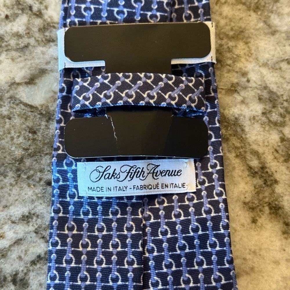 Saks Fifth Avenue Navy and White‎ Geometric Tie